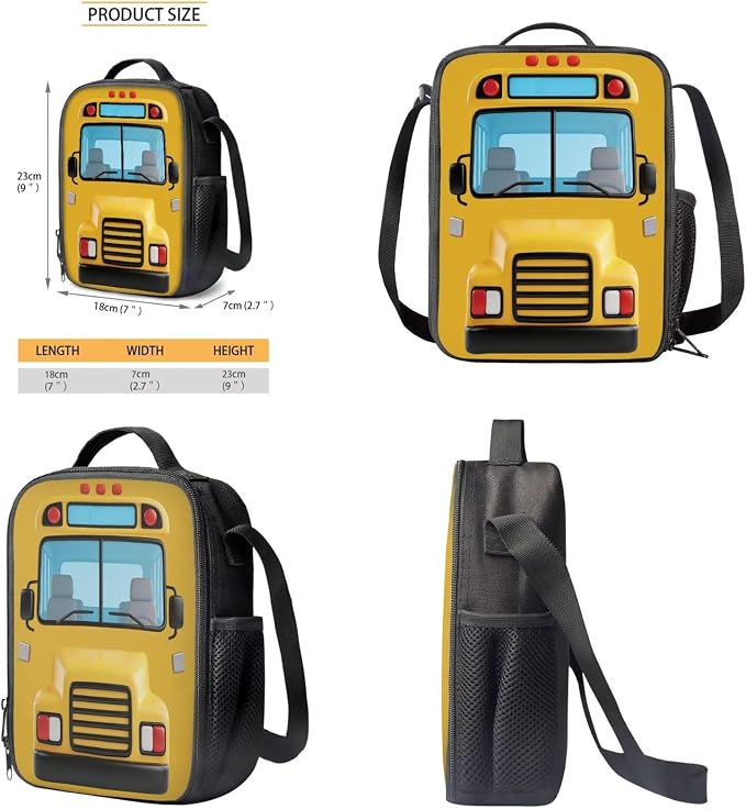 School Bus Print Yellow Children's Schoolbag Set, Lightweight Knapsack Set with Lunch Box and Pen Bag, Large Durable Backpack Set for Primary and Middle School Students - Image 6