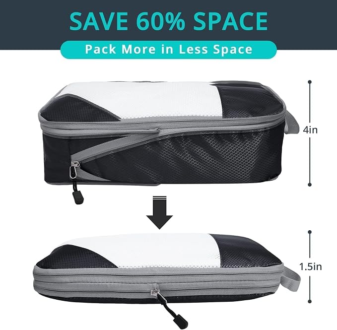NICOSHOW 6 Set Compression Packing Cubes for Travel - Compressible, Lightweight, and Space-Saving Packing Cubes, Travel Essentials for Women, Black - Image 2