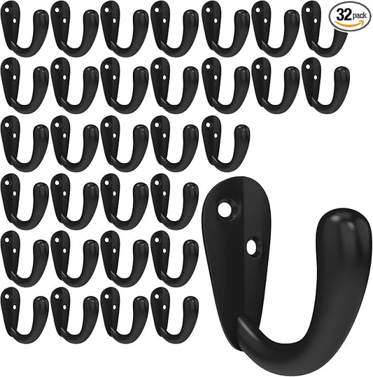 CBWLWJ 32 Pack Coat Hooks Wall Mounted Single Prong Robe Wall Hooks for Hanging Towel Hooks for Living Room, Bathroom, Kitchen, Bedroom for Coat, Bag, Scarf, Towel, Hat, Key, Cup (Black) by CBWLWJ