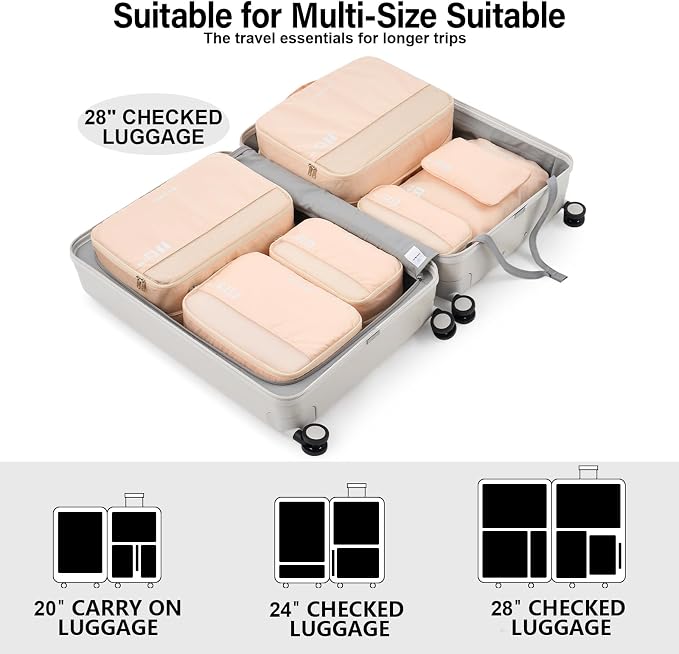 Hanke 7 Piece Expandable Compression Packing Cubes, Premium Travel Packing Organizers for Suitcases/Carry On, Luggage Organizer Bags with Breathable Mesh & Label - Image 4