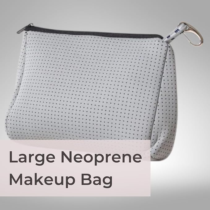 POPUPS Brand Large Makeup Bag with Zipper - Neoprene Machine Washable Travel Toiletry Cosmetic Organizer Pouch for Women (Basic Stone Grey) - Image 2