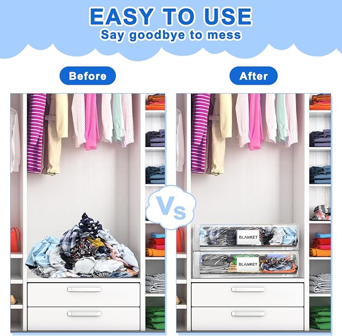 Kenning 20 Pcs Clear Zippered Storage Bags for Sheet Plastic Sweater Bag with Handle and Label Pocket Vinyl Stackable Closet Organizer Moving Bag for Bed Blanket Clothes Pillow(White,11 x 15 x 4 Inch) - Image 5