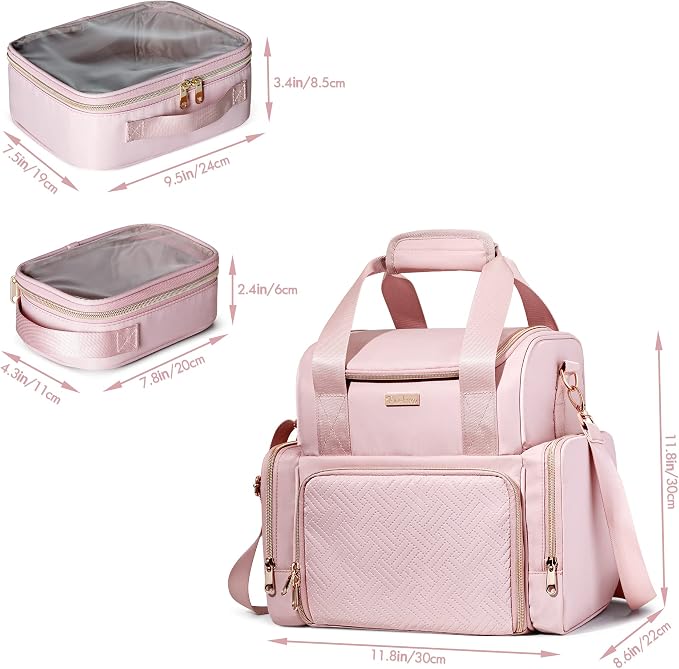 Large Cosmetic Bag, Double Layer Travel Makeup Organizer, Pink | Makeup Bag with 3 Removable Cases, Inner Dividers & Brushes Storage Pockets, Cosmetic Storage Case Fits Beauty Essentials - Image 5
