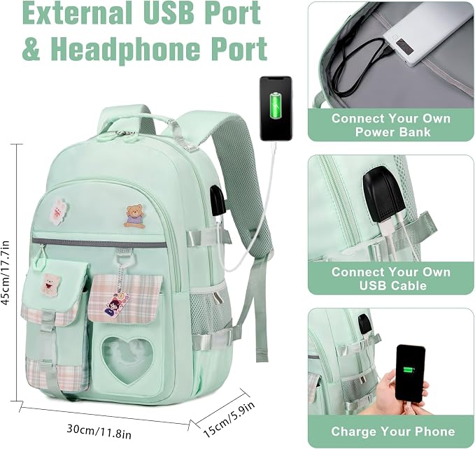 ACESAK Backpack for Girls - Bookbag Backpacks Schoolbag for Girls Kids Teen Women Casual Travel Daypacks - School Bag Elementary Middle School College Cute Backpack with Lunch Box (Green) - Image 3