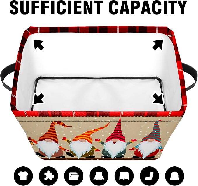Christmas Dwarf Baskets Storage Bins with Handles, Christmas Decorative Foldable Cloth Organizer Storage Boxes for Home Office 14 x 10 x 8 - Image 5