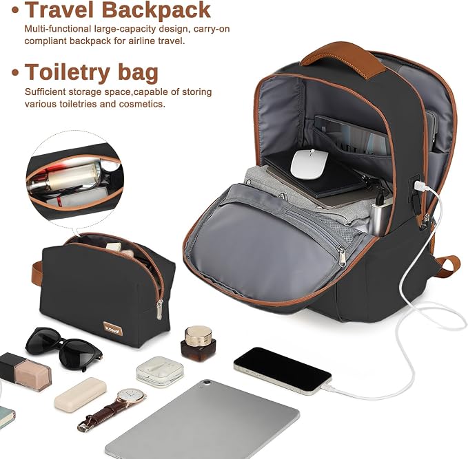 Kono Luggage Sets 3 Piece Expandable Carry On Travel Luggage 20 Inch TSA Lock Spinner Wheels Hardshell Suitcase Set(Black&Brown,3 Piece Set) - Image 8