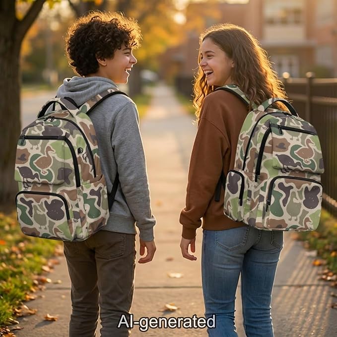Duck Camo Kids School Backpack Set, 4 Piece 17 Inch Backpack with Lunch Bag, Pencil Case and Water Bottle Holder, Lightweight 600D School Bag for Elementary Middle School - Image 2