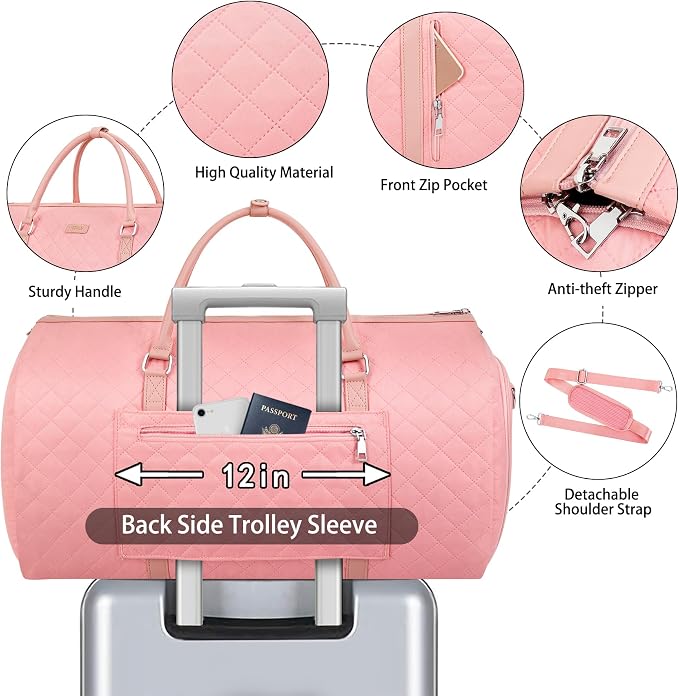 Convertible Garment Duffle Bags for Travel - Carry On Garment Bags With Toiletry Bag, Large Weekender Bags for Women Men 2 in 1 Hanging Suitcase Suit Travel Duffel Bags (Y23 Pink) - Image 4