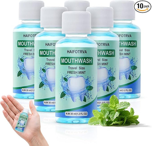 10 Pcs Mini Mouthwash Travel Size Bulk,Blue Portable Mint Flavor Mini Mouthwash Individual 35ml/1.2oz On The Go Mouth Wash Small Bottle for Travel,Office,Toiletry Kits