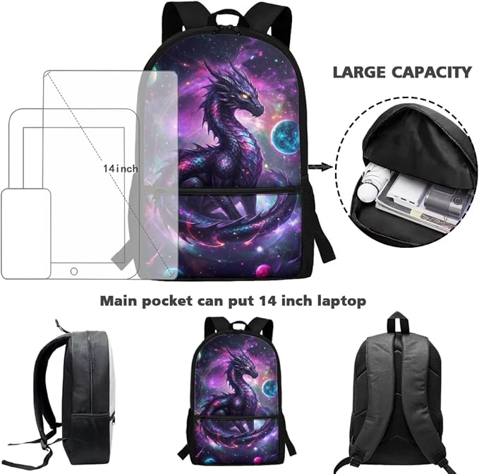 Space Dragon Backpack Boys and Lunch Box Pencil Case 4 Piece Galaxy School Bag for Elementary Middle Back to School Supplies 17'' Large Capacity Lightweight Bookbag - Image 4