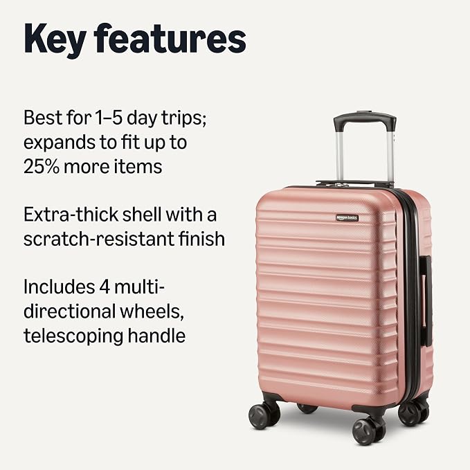 Amazon Basics 21" Hardside Carry-On Luggage with Multi-directional Wheels, Expandable for Up to 25% More Space, Scratch-Resistant Surface, Rose Gold - Image 2