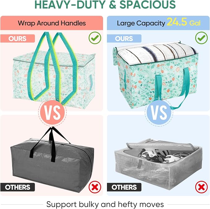 BALEINE 8-Pack Oversized Moving Bags with Reinforced Handles, Heavy-Duty Storage Tote for Clothes, Moving Supplies (Spring Stroll, 8-Pack) - Image 4