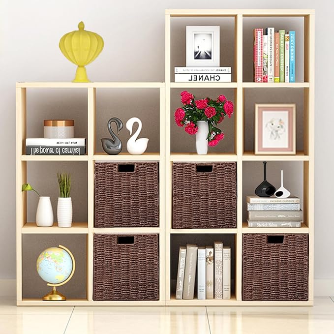 Vagusicc Wicker Storage Basket, Set of 2 Hand-Woven Storage Baskets for Shelves, Foldable Cube Storage Baskets Bins with Handles, 9 inch Small Wicker Baskets for Organizing Pantry Bedroom, Brown - Image 7