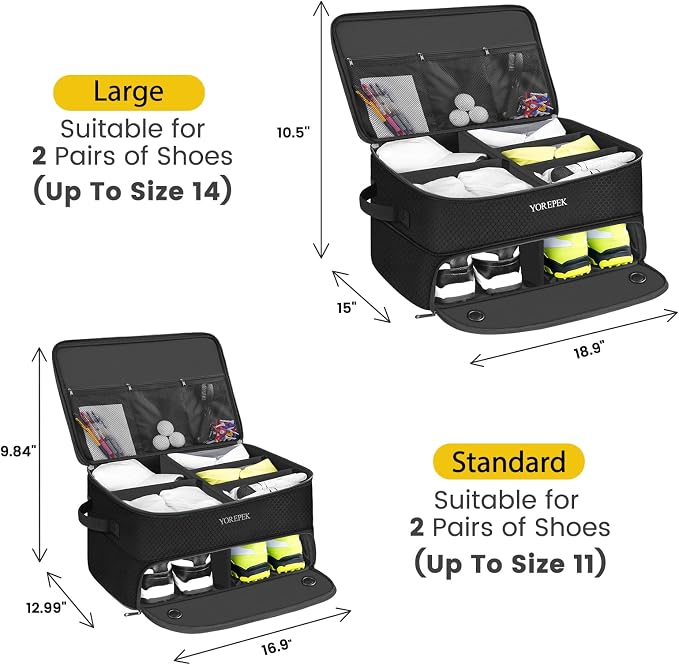 YOREPEK 2 Layer Golf Trunk Organizer, Golf Gifts for Men with Separate Ventilated Compartment for 2 Pair Shoes, Waterproof Car Trunk Locker for Balls, Tees, Clothes, Gloves, Gifts for Golfers - Image 4