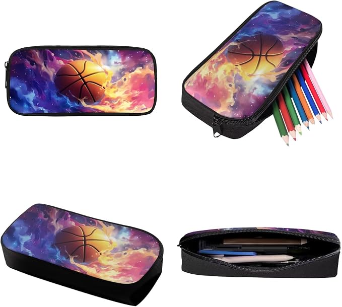 Galaxy Basketball Print 3Pcs School Bag Backpack Set for Teen Girls, Elementary Middle Kids Bookbag Durable Lightweight Knapsack with Lunch Box Pencil Case, Large School Bookbag Set - Image 7