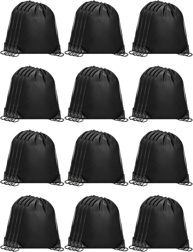 ZenNex 50 Pcs Drawstring Backpacks Bulk, 16.5x13.4 Inches Reusable Cinch Sack Bags for Gym Sports Beach School Travel and Party Favors, Assorted Colors(50, Black) by Unknown