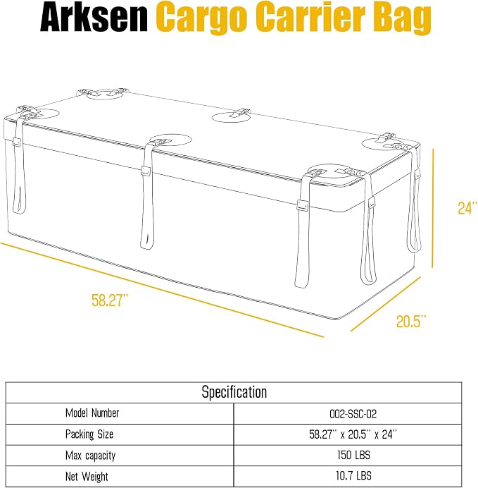 ARKSEN Waterproof Hitch Cargo Carrier Bag with Combination Lock for Truck SUV RV Trailer- Include Net, Heavy Duty Stainless Steel Hitch Tightener, Anti-Rattle Stabilizer, 2 pcs 19.7Ft Straps - Image 8