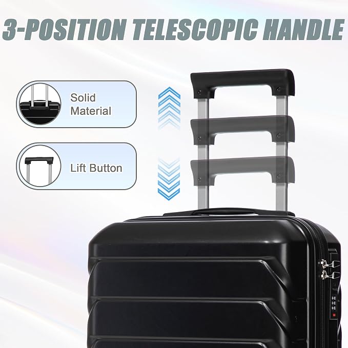 GDFStudio 14/20 Inch 2 Piece Luggage Set with Cosmetic Bag,ABS Hard Shell Spinner Suitcase with Combination Lock,360° Silent Wheels,Retractable Handle, Carry On Travel Luggage with Vanity Case,Black - Image 7