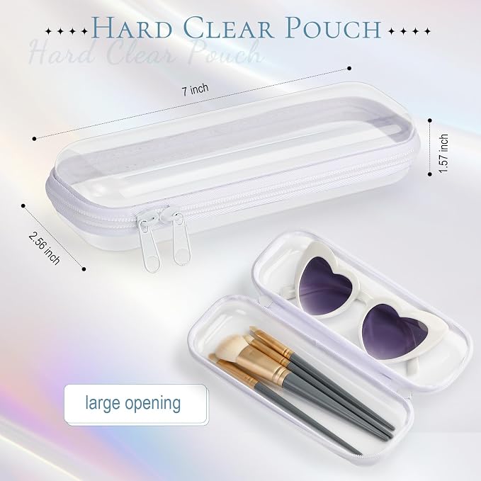 Sanwuta 6 Pcs Clear Hard Zipper Case Plastic Zipper Pouches Transparent Makeup Bag Pencil Case Pouches Toiletry Diaper Bag for Travel Toy Storage Organizer Bins(White,7.87 x 2.56 x 1.57 Inch) - Image 2