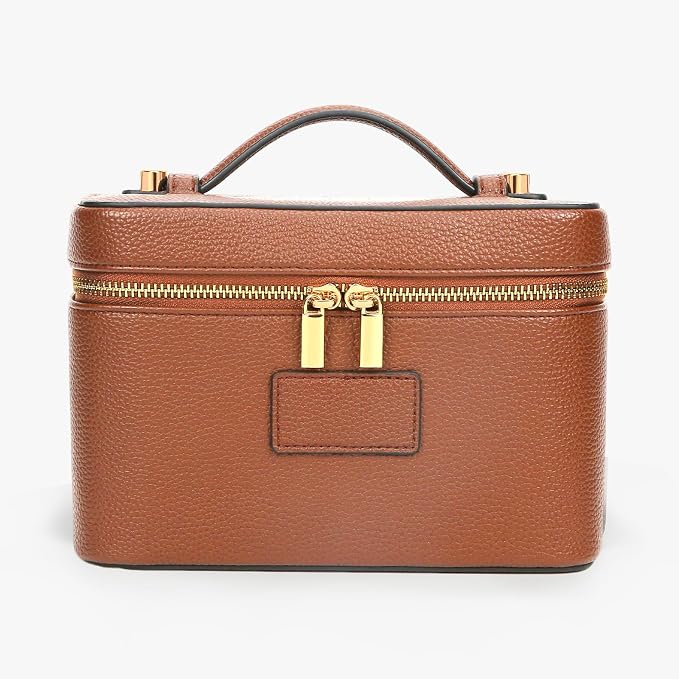 Makeup Bag Vanity Case with Removable Divider Travel Toiletry Bag Portable Cosmetic Bag Makeup Organizer Case (Light Brown) - Image 7