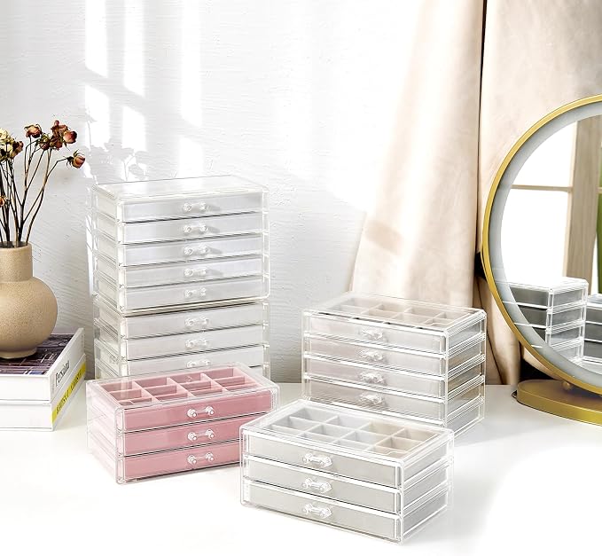 ProCase Earring Holder Organizer Jewelry Box with 10 Drawers, Acrylic Clear Earring Case with Adjustable Velvet Trays for Women - Warmwhite,10 Layers - Image 5