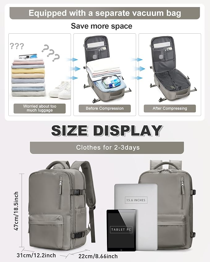 VGCUB Vacuum Backpack Travel with Pump, Vacuum Seal Compression Bags Laptop Backpack Personal Item - Image 2