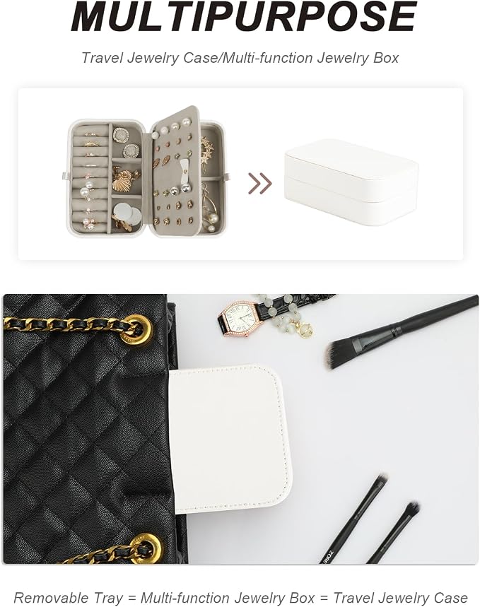 White Jewelry Box, Large Travel Jewelry Case Organizer, 2 Layer Jewelry Holder Organizer, Traveling Jewelry Organizer for Women, Watch Case for Women, White - Image 5