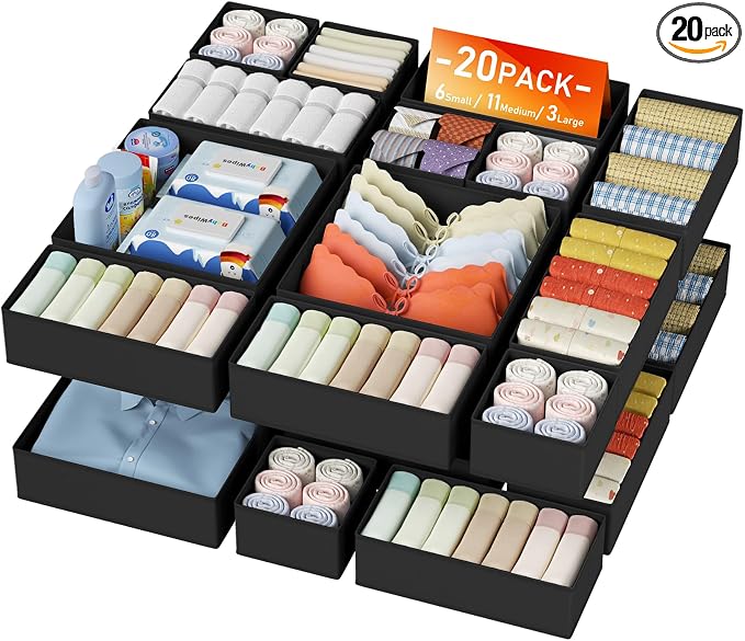 DIMJ Drawer Organizer Clothes - 20 Pack Closet Drawer Organizer Bins for Baby Clothes Storage, Fabric Dresser Organizer for Nursery Bedroom, Foldable Small Drawer Dividers for Underwear Socks by DiMJ