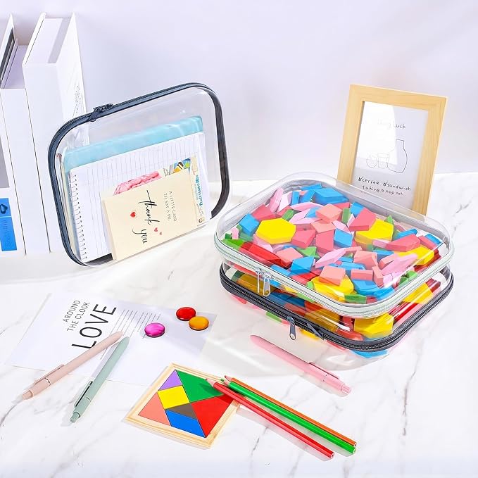 Sanwuta 6 Pcs Clear Hard Zipper Case Plastic Zipper Pouches Transparent Makeup Bag Pencil Case Pouches Toiletry Diaper Bag for Travel Toy Storage Organizer Bins(Blue-green,9.84 x 7.87 x 2 Inch) - Image 5