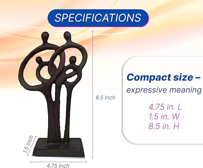 Wedding Bronze Statue 8,5 Inch - Cast Iron Sculptures and Statues for Home Decor - Aniversity Gifts for Men - Metal Art Decorative Objects - Cast Iron Sculpture - Contemporary Family of 4 Ring of Love