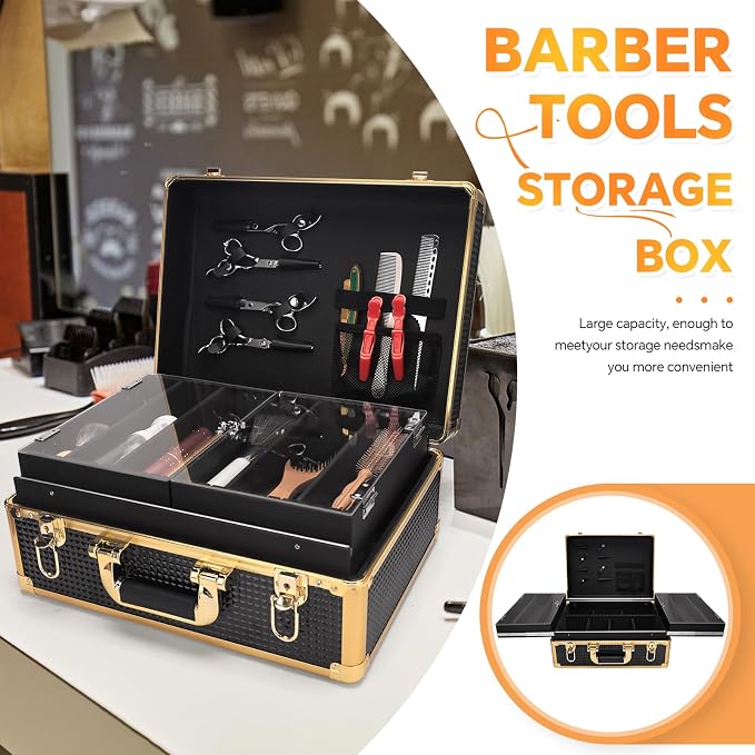 Makuep Train Case,Extra Large See-Through 6 Trays Makeup Box Travel Case Professional Cosmetic Storage for Makeup Artist, Nail Tech, Hairstylists Salon Barber Case - Image 3