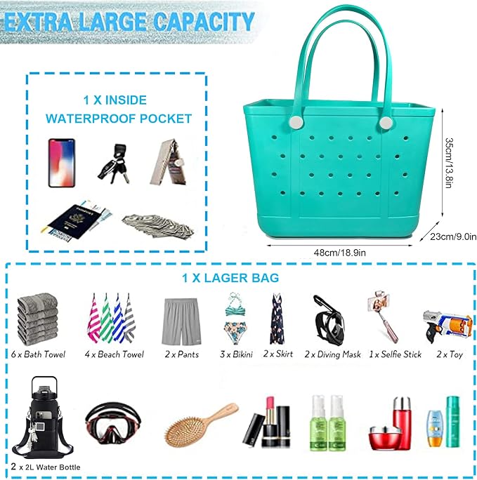 Large tote bag, Beach Bags Waterproof Sandproof Beach Essentials for Family | Chokoter Beach Bag, Waterproof Beach Tote, Rubber XL Tote Bag, Washable and Durable Open Handbag for Boat Pool Sports - Image 4