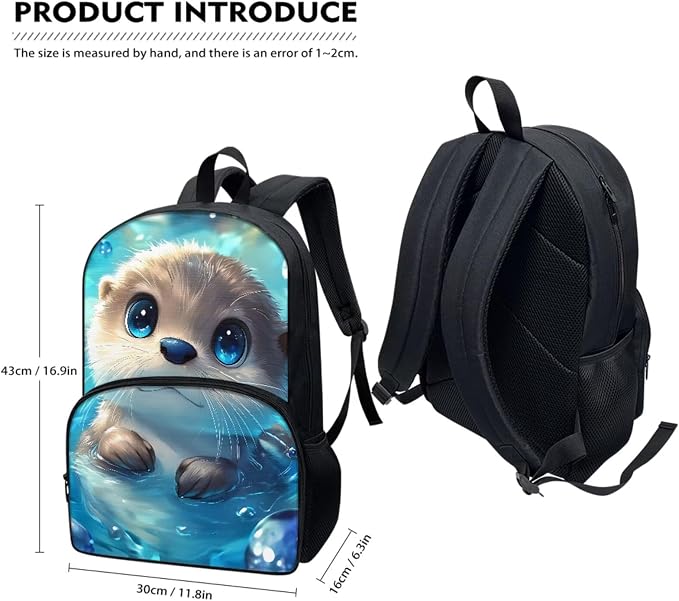 Otter Boys Backpack and Lunch Box Set 6-12 Elementary School Bag Set with Lunch Bag Pencil Case 3Pcs Kids Bookbag for Middle School - Image 2
