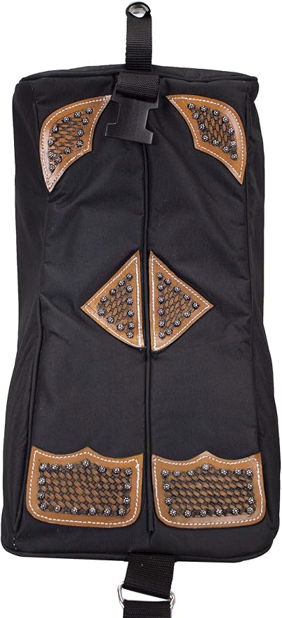 Tahoe Premium Durango Western Boot Carry and Storage Bag - Three Layer Waterproof Padded Construction with Shoulder Strap & Padded Hand Grip - Hand Tooled Basket Weave Leather Accents - Image 4