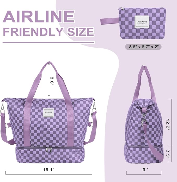 WOOMADA Weekender Bag for Women, Travel Duffel Bags with Shoe Compartment & Wet Pocket, Personal Item Bag for Airlines - Image 2