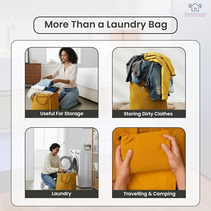 LFH Home Cotton RichCanvas Large Laundry Bag with Handle, Heavy Duty Drawstring Closure Washable Laundry Bags, School Travel, Home, Hotel, College Dorm, Organizer Sack, Toys Clothes 20x30-Yellow - Image 6