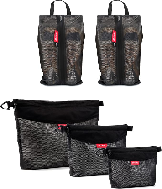 pack all Bundle | Water Resistant 2 Pcs Shoe Bag & 3 Pcs Zipper Pouch Set for Travel, Home, Outdoor by packall
