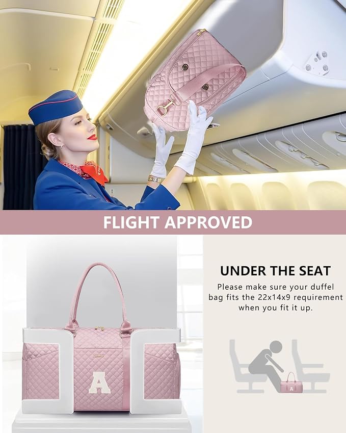 Women Weekender Travel Duffle Bag: Initial Duffel Overnight Bags with Shoe Compartment Large Carry on Tote with Toiletry Bag Weekend Traveling Yoga Gym Hospital Bag for Women with Wet Pocket Letter A - Image 7