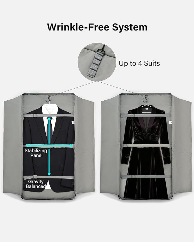 Hanke Premium Garment Bags for Travel, Business Travel Suit Bag with Wrinkle-Free System, Fits 4 Suits & 17.3'' Laptop, Carry On Garment Bag with Shoe Compartment, Shoulder Strap, Black - Image 3
