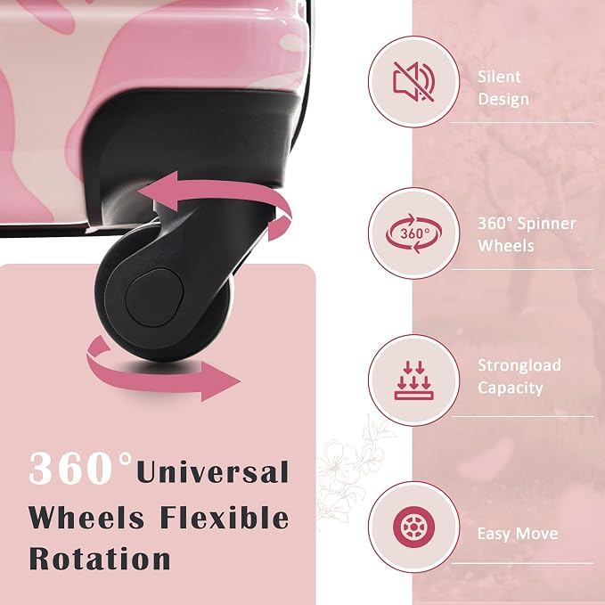 Merax Luggage Sets 3 Piece, Hardside Suitcase Set with Spinner Wheels | Lightweight 20+24+28 IN Suitcase with Carry on Luggage,Pink - Image 5