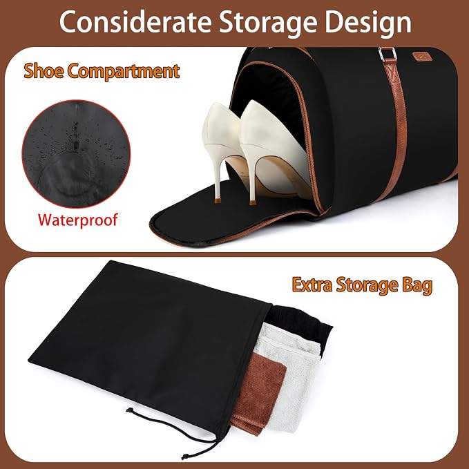 Convertible Garment Duffle Bags for Travel - Carry On Garment Bags With Toiletry Bag, Large Weekender Bags for Women Men 2 in 1 Hanging Suitcase Suit Travel Duffel Bags (2pcs Set, Black) - Image 2