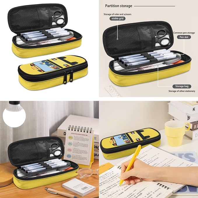Cartoon School Bus Backpack for Girls Boys School Bookbags with Lunch Tote Bag Insulated Lunchbox Pencil Case Lightweight Elementary Primary Schoolbag Casual Rucksack 3 In 1 Set - Image 4