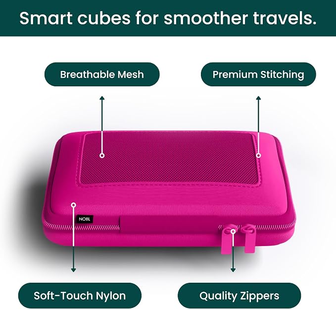 NOBL Travel Compressible Packing Cubes Set, 6 Pieces Travel Packing Organizers, Compression Luggage Cubes for Suitcases & Carry On, Space Saving (XXS, XS, S, M, L, XL) - Hot Pink - Image 5