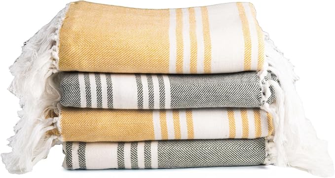 Salt Earth 100% Cotton Herringbone Turkish Beach Towel (Set of 4, 36"x72") - Soft, Quick Dry, Absorbent Towels for Bathroom, Home, Travel, Pool, Spa, Bath, Swim - Beach Towels Oversized (Green/Yellow) by SaltEarth