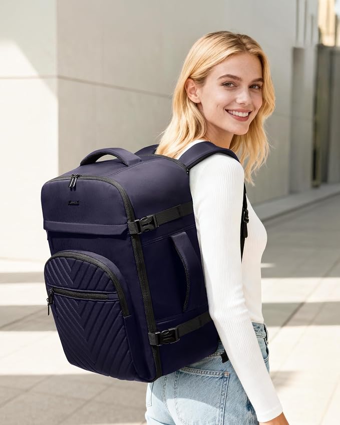LOVEVOOK 40L Travel Backpack for Women Men, TSA Personal Item Travel Bag Fits 17.3inch Laptop, Waterproof Airline Approved Carry On Luggage With 2 Cubes for Weekender Hiking Business, Navy - Image 2