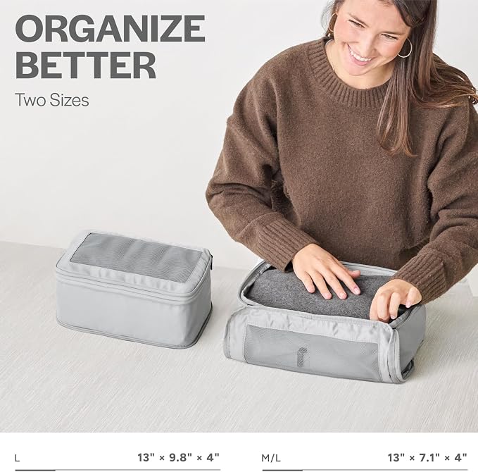 Aerotrunk Compression Packing Cubes for Travel - Luggage Organizer Bags - Double Zipper Packing Cubes for Suitcases (2-Pack, Light Grey) - Image 3