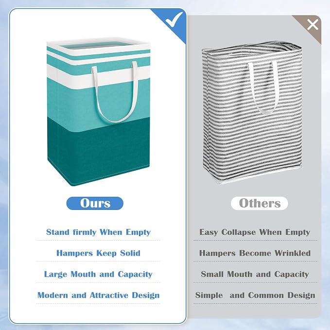 BlissTotes 3-Pack Laundry Basket, Freestanding＆Waterproof Laundry Hamper, Collapsible Tall Clothes Hamper with Easy Carry Handles for Clothes, Towels in the Family and Dorm,Gradient Green,125L - Image 3