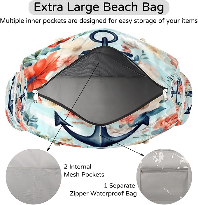 Large Beach Bag with Zipper Beach Bags for Women Water Resistant Swim Pool Bag - Image 6
