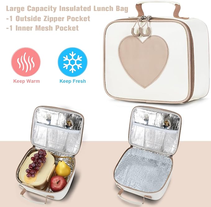 ACESAK Backpack for Girls with Insulated Water Bottle, Bookbag Backpack for Girls Kids, 14oz Kids Water Bottle Stainless Steel, Lunch Bag & Pencial Case, Back To School Gift (Khaki Beige) - Image 6