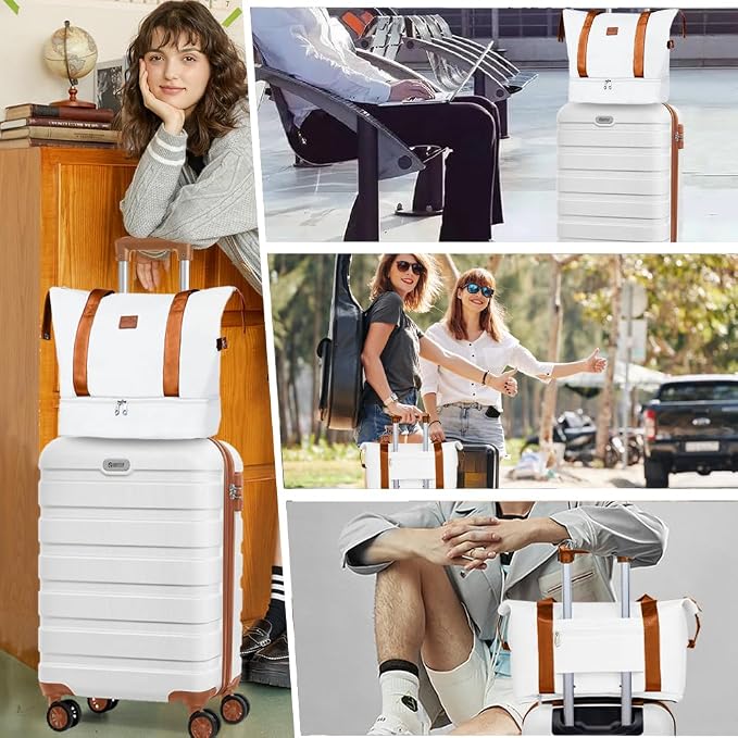 AnyZip Luggage Set 5 Piece PC ABS Hardshell Lightweight Suitcases for Travelling with 4 Universal Wheels TSA Lock Carry on Suitcase White Brown - Image 8